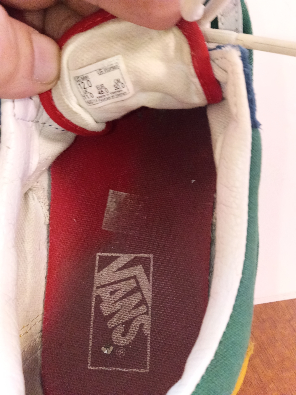 Men's Vans Low-Top Sneaker - Red Insole, Green/Blue Trim Size 12